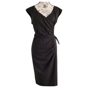 NWT Brenda Beddome black midi faux wrap with ruched front dress